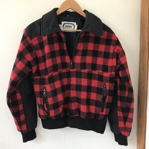 Vintage AFRC USA Made Black Red Buffalo Plaid Wool Blend Ski Jacket Coat M 42"